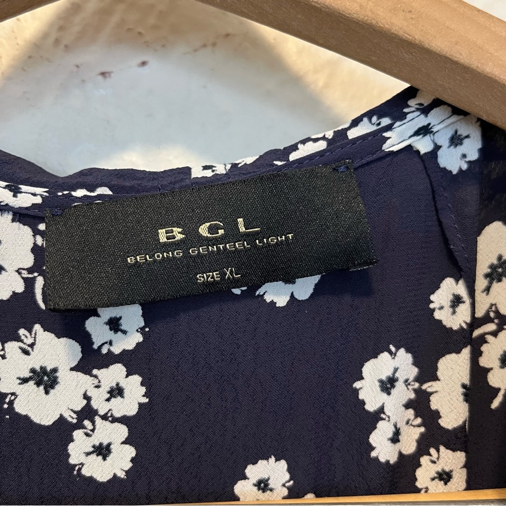 BGL Dress Navy Blue Floral Wrap Belted XL Extra Large - Picture 8 of 10